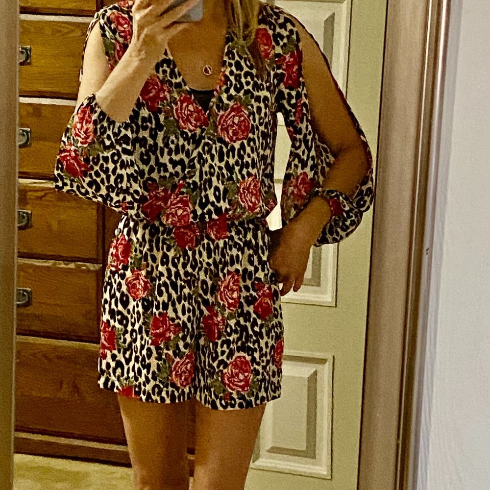 G by Guess Cheetah & Rose Print Romper